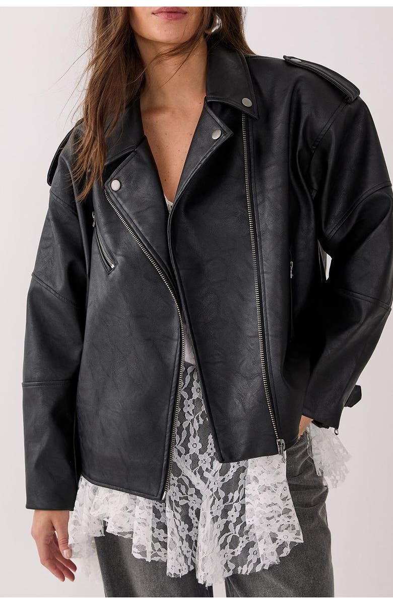 NASTY GAL Faux Leather Biker Jacket, Alternate, color, Black