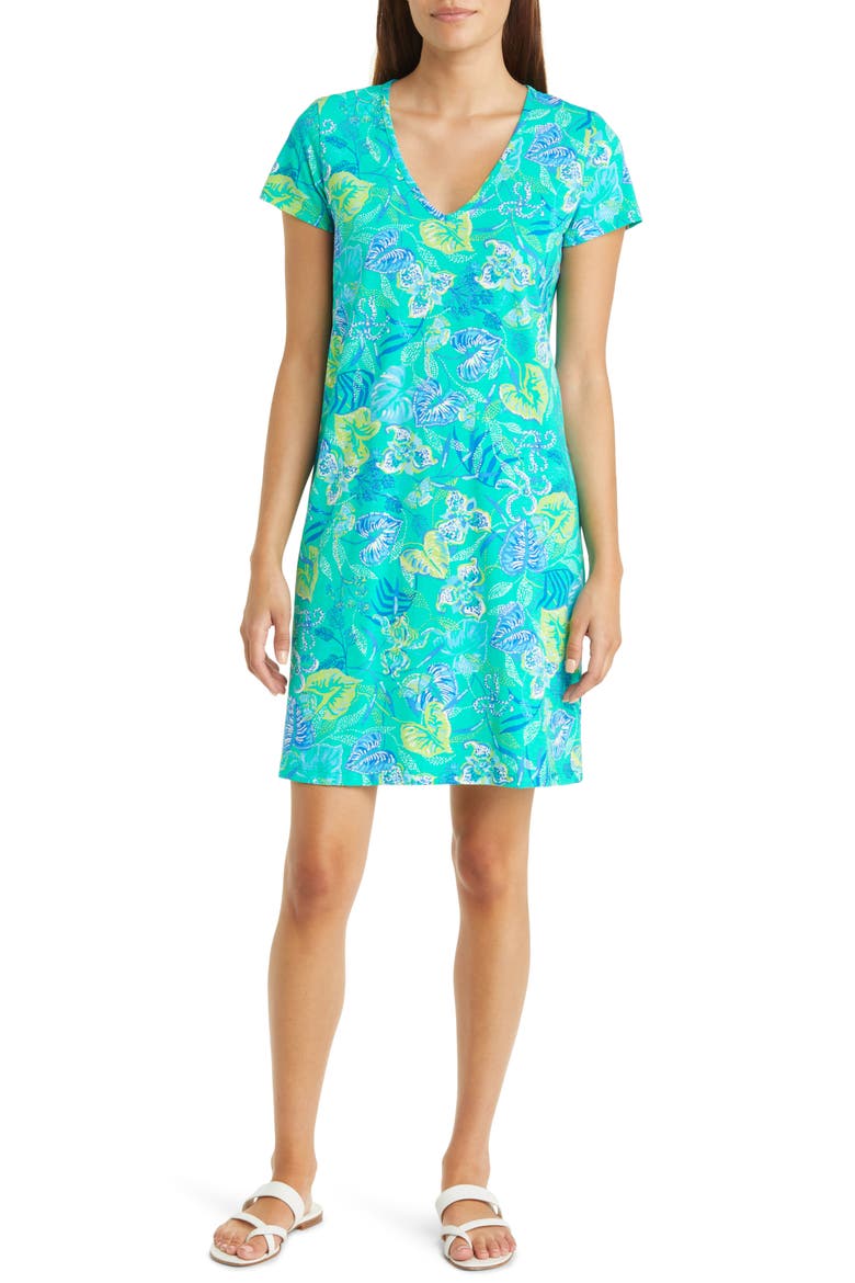 Etta Floral Pima Cotton Shift Dress, Main, color, BOTANICAL GREEN IN A FLUTTER