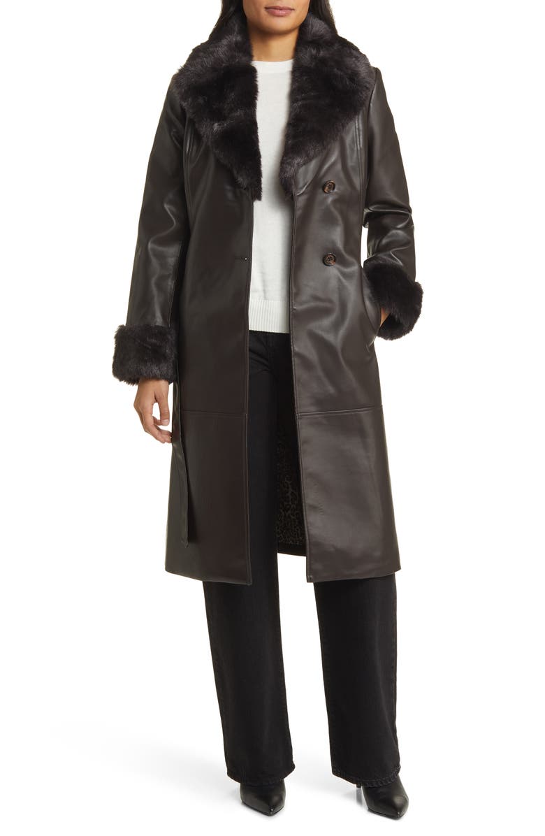 Via Spiga Faux Leather & Faux Fur Coat, Alternate, color, 