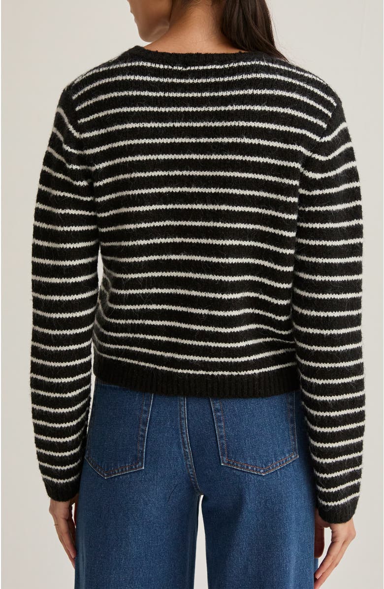 CRESCENT Crew Neck Striped Cardigan, Alternate, color, Black/Ivory