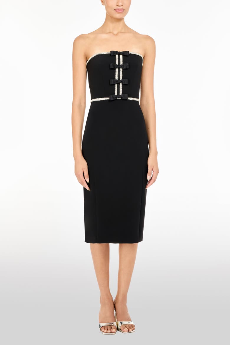 Odette Bow Embellished Midi Dress, Alternate, color, Liquorice