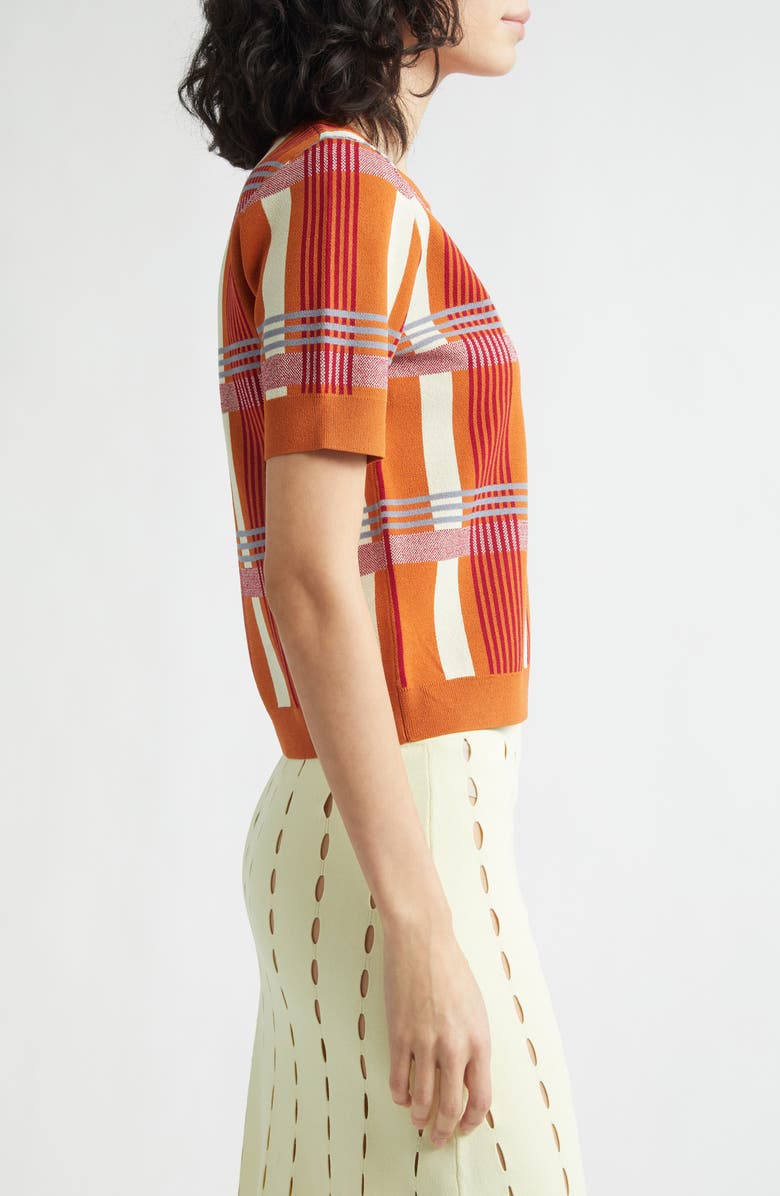 ZANKOV Leo Jacquard Check Short Sleeve Fitted Sweater, Alternate, color, Rust