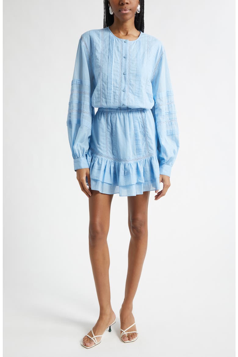 Arabella Lace Inset Long Sleeve Cotton Minidress, Main, color, BAZAAR BLUE