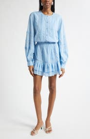 Ramy Brook Arabella Lace Inset Long Sleeve Cotton Minidress