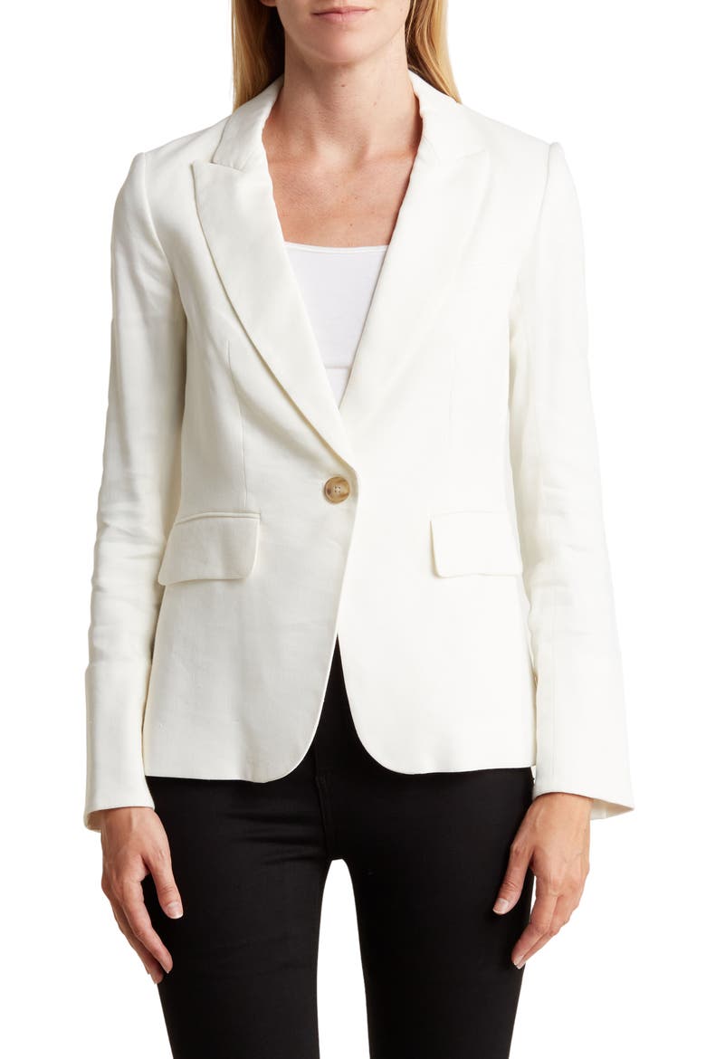 Cutaway Linen Blend Blazer, Main, color, WHITE