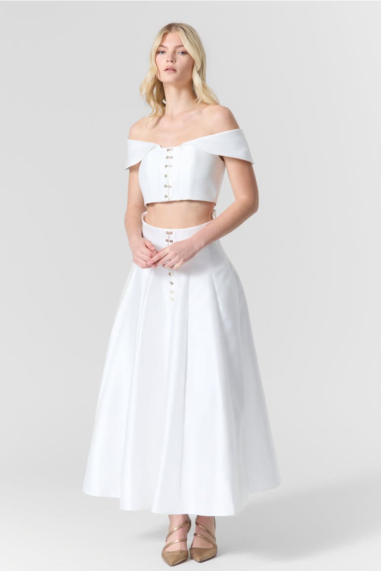 Off-Shoulder Silk Top & Skirt Set, Alternate, color, White