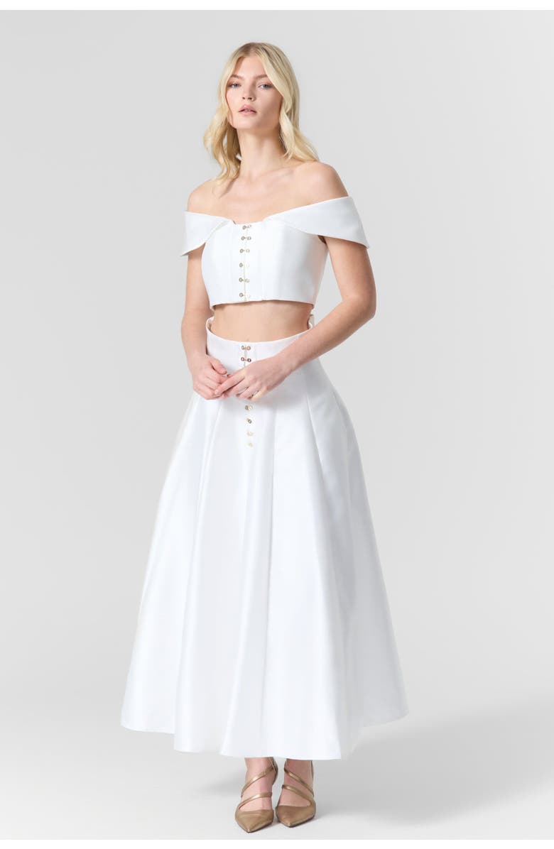 Le Fafo Off-Shoulder Silk Top & Skirt Set, Alternate, color, White
