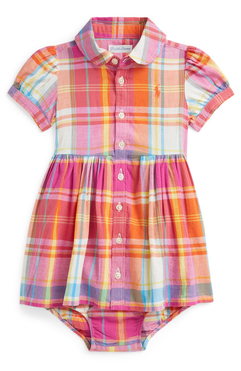 Ralph Lauren Madras Cotton Shirtdress & Bloomers, Main, color, 