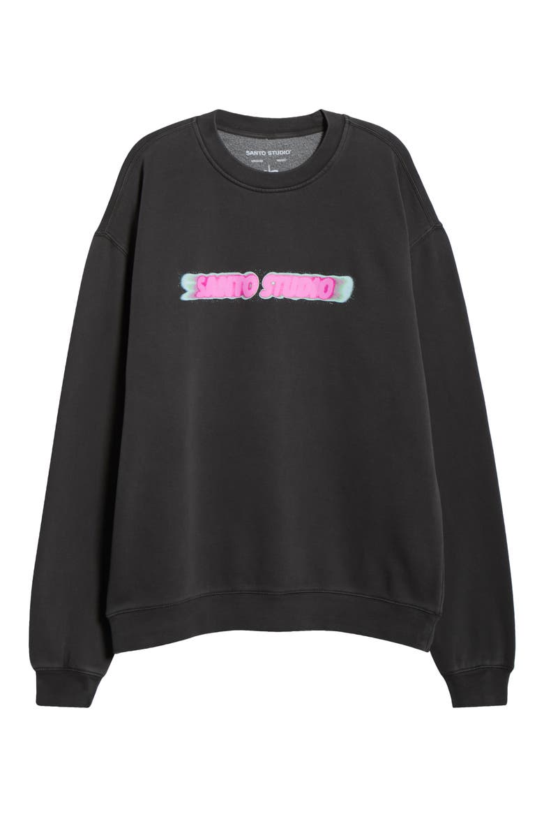 Santo Blur Oversize Stretch Fleece Crewneck Sweatshirt, Alternate, color, VINTAGE BLACK