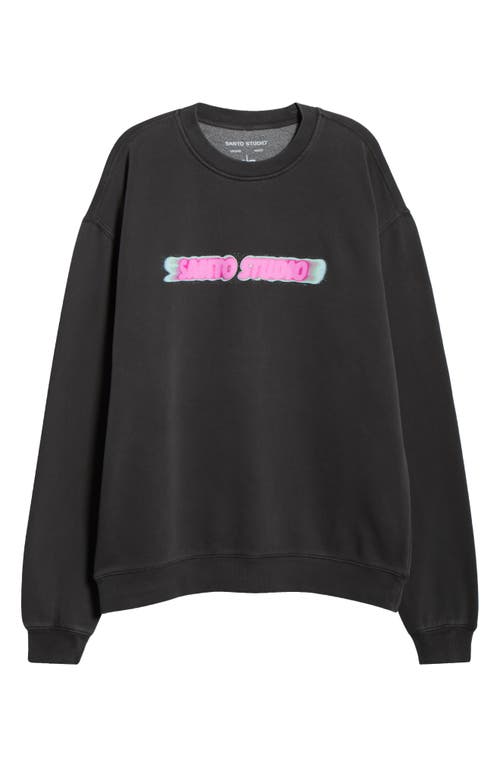 Santo Studio Santo Blur Oversize Stretch Fleece Crewneck Sweatshirt In Black