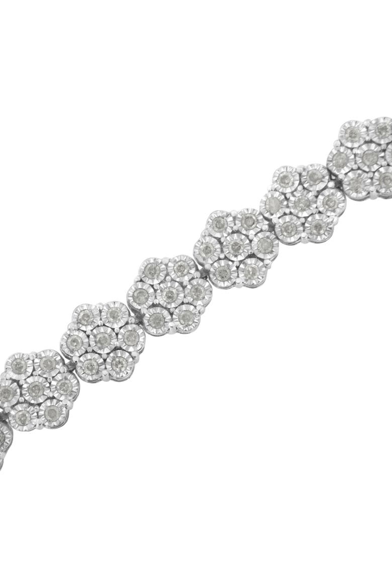 Silver 2.0 cttw Diamond 7 Stone Floral Cluster Link Bracelet, Alternate, color, White