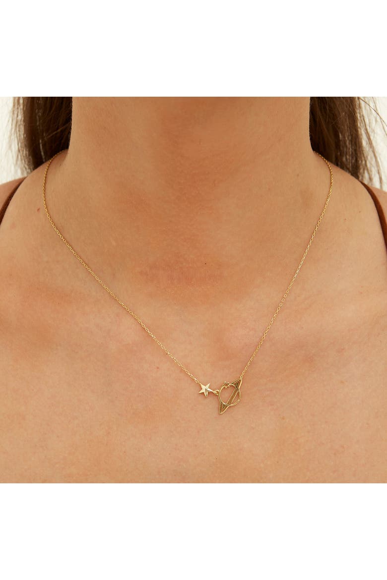 Sterling Silver Saturn Necklace, Alternate, color, Gold