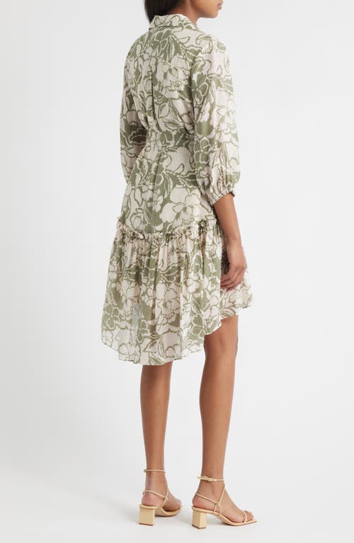 Tahari Asl Print Tie Belt Shirtdress In Brown