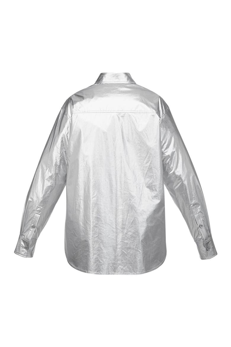 Oversized Shirt in Metallic Polyester, Alternate, color, SILVER