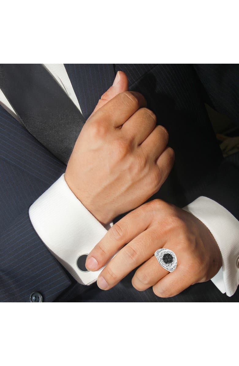 Haus of Brilliance Silver 1/4 Cttw White and Black Diamond Halo Cluster Ring for Men, Alternate, color, Silver