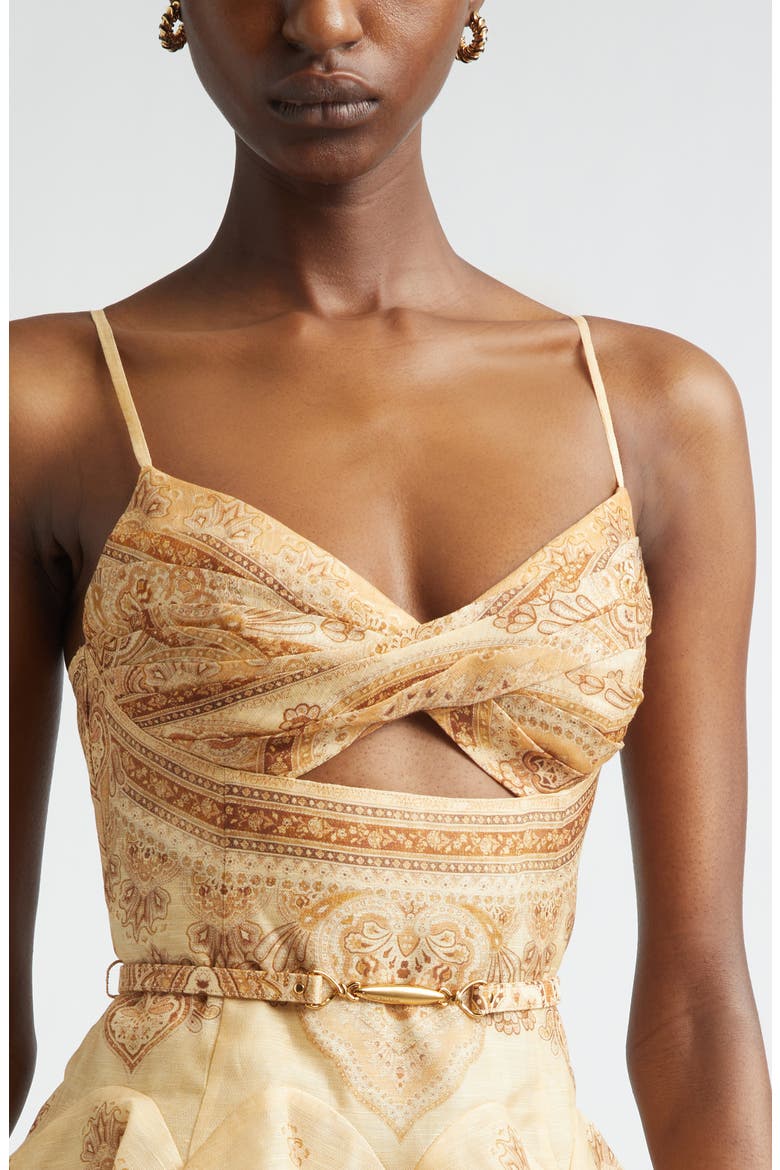 Kindred Spirit Luna Paisley Print Twist Linen & Silk Minidress, Alternate, color, TAN PERLA PAISLEY