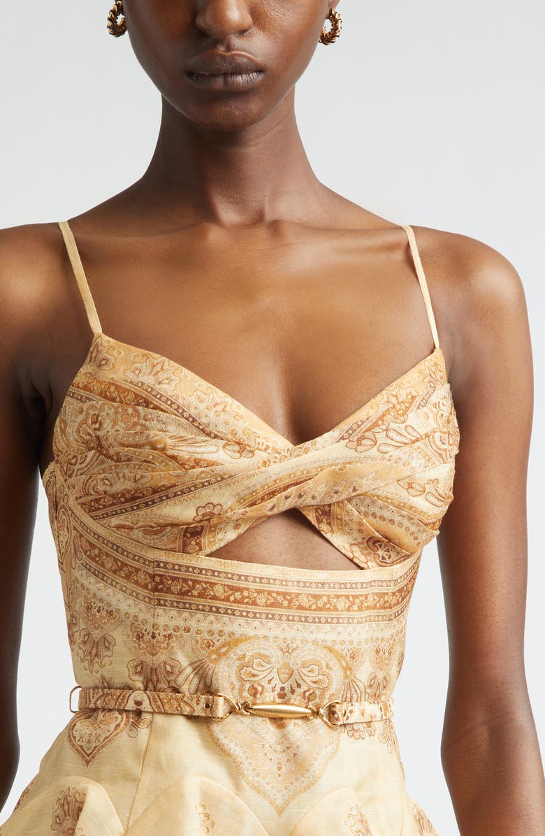 Zimmermann Kindred Spirit Luna Paisley Print Twist Linen & Silk Minidress, Alternate, color, Tan Perla Paisley