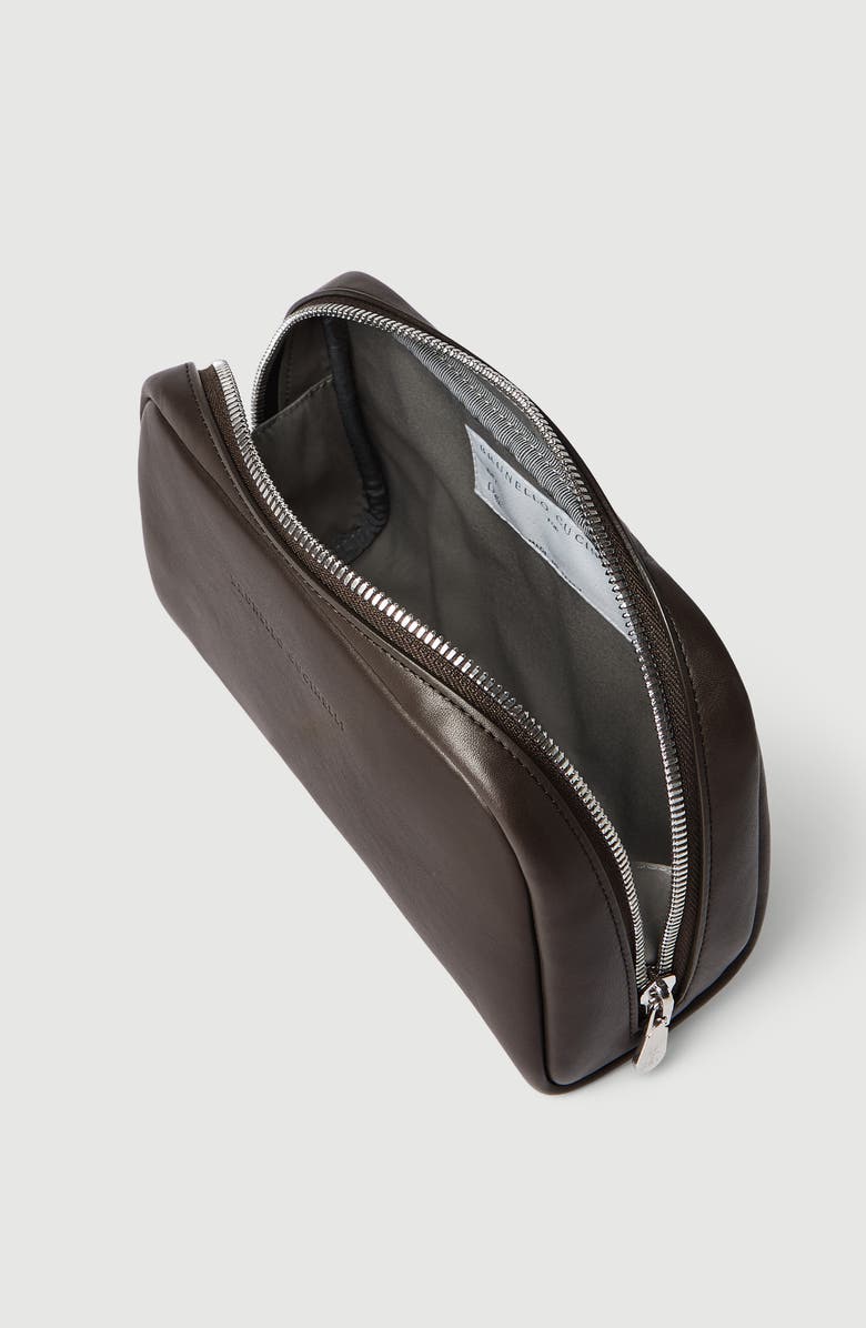 Brunello Cucinelli Calfskin beauty case, Alternate, color, Brown