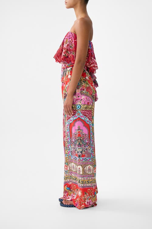 Camilla Strapless Jumpsuit With Frill In Pink