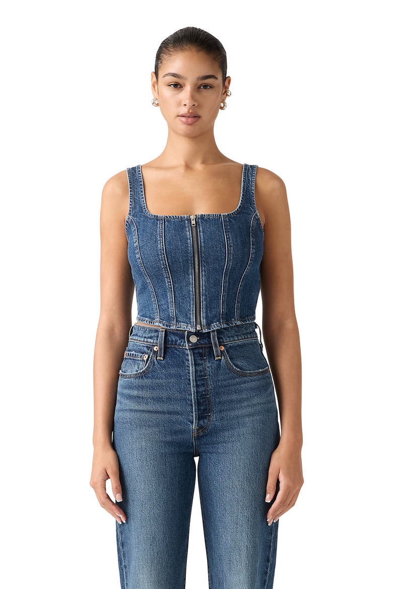 Zip Corset Denim Top, Alternate, color, SHES SO VAGUE