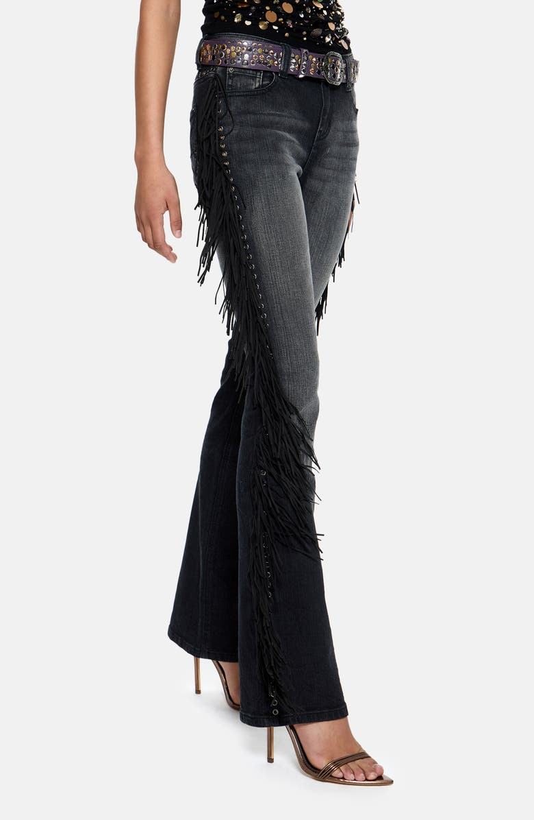 JADED LONDON El Topo Fringe Bootcut Jeans, Alternate, color, Black