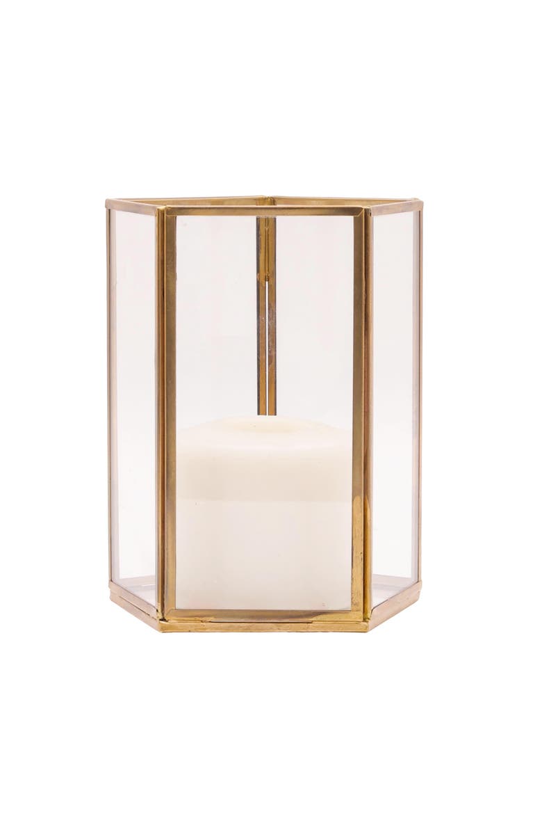 Luminary Pillar Glass Candle Holder, Alternate, color, Gold
