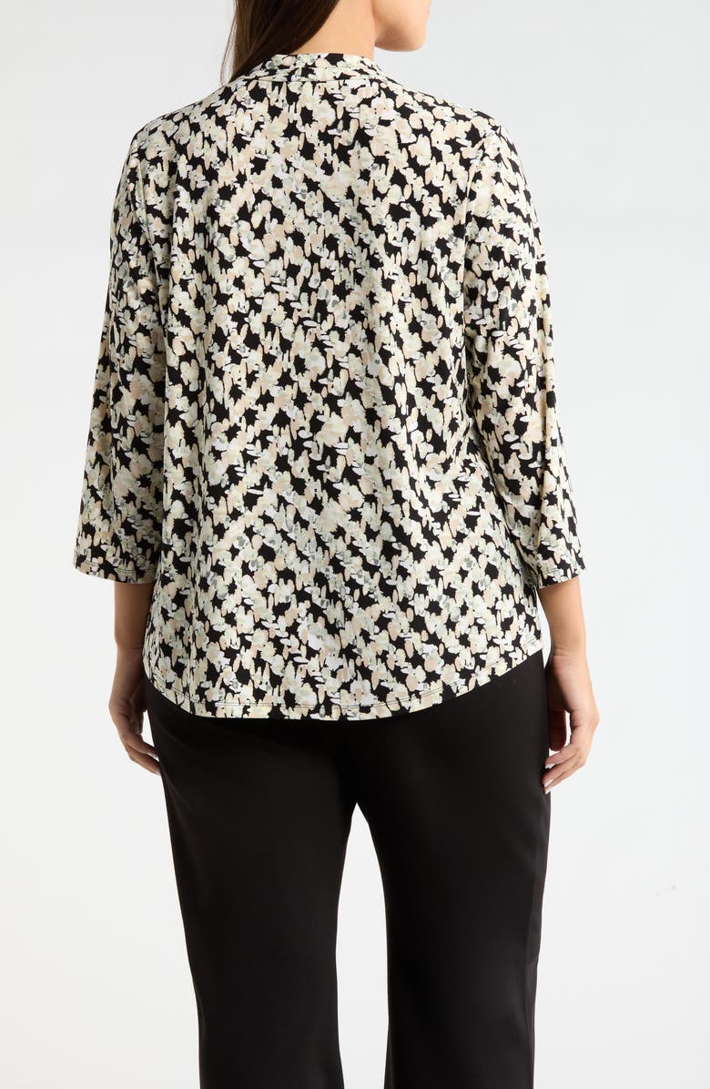 AK ANNE KLEIN Print Pleat Three-Quarter Sleeve Top, Alternate, color, Anne Black/ Beige Multi