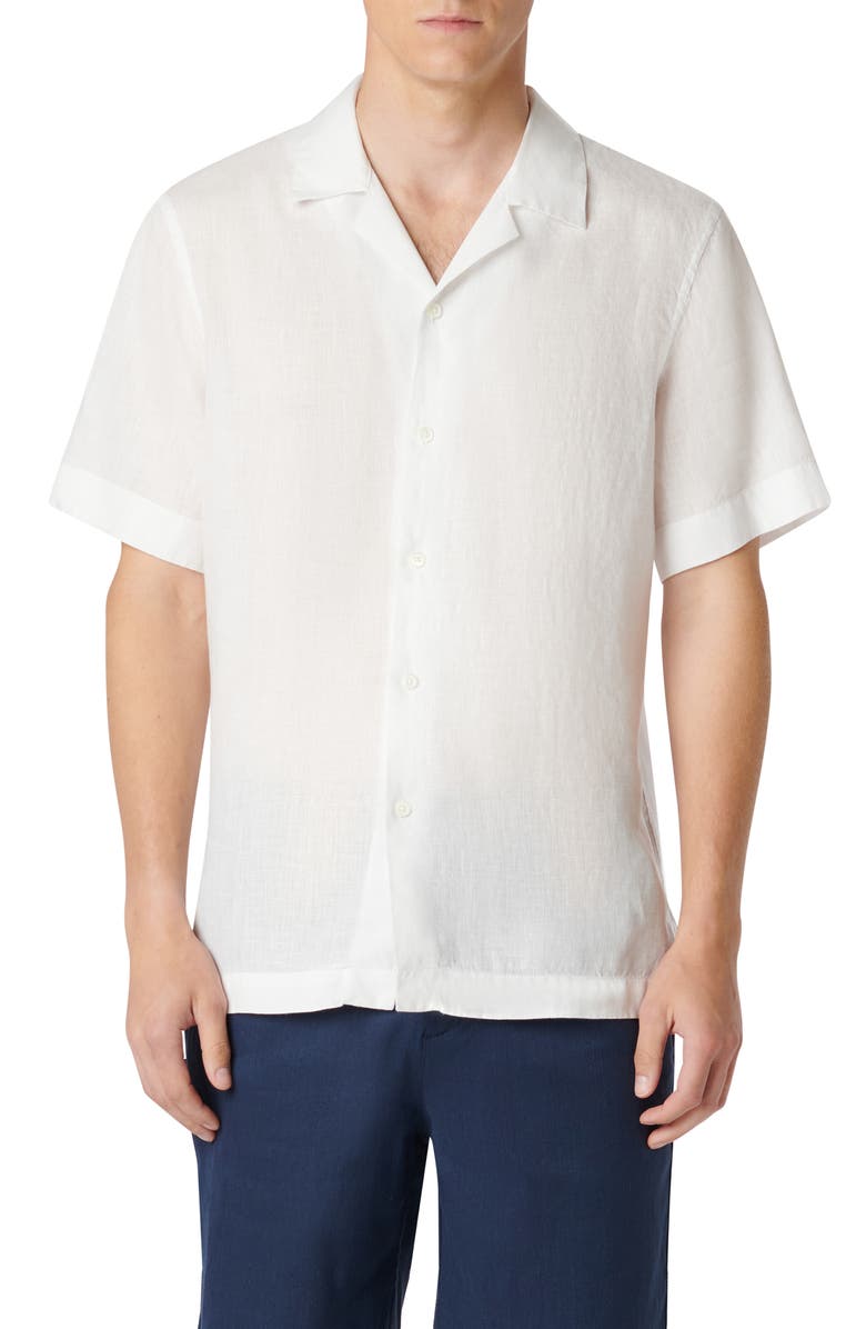 Bugatchi Jackson Shaped Fit Linen Button-Up Camp Shirt, Main, color, 