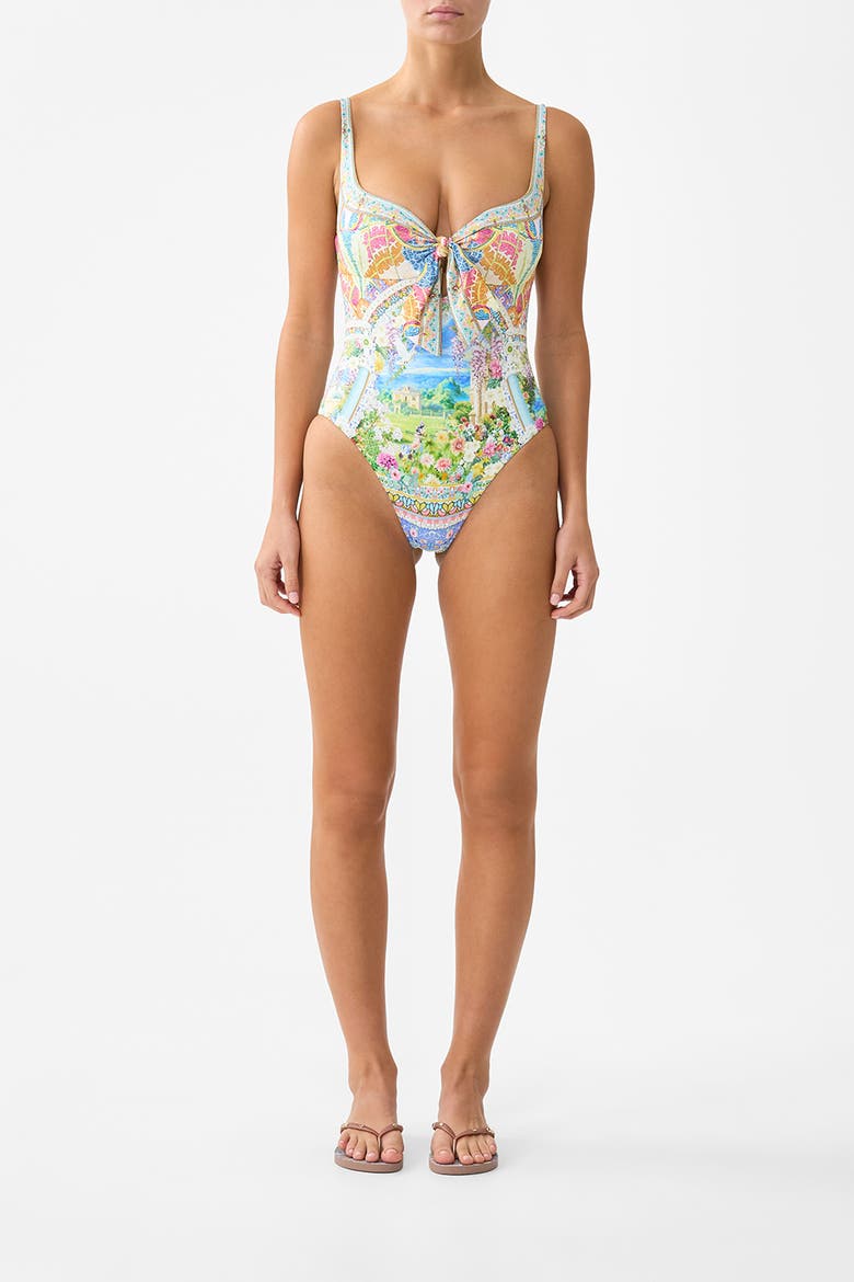 Sweetheart Neck One Piece W Tie Front, Main, color, Navàs Nouveau
