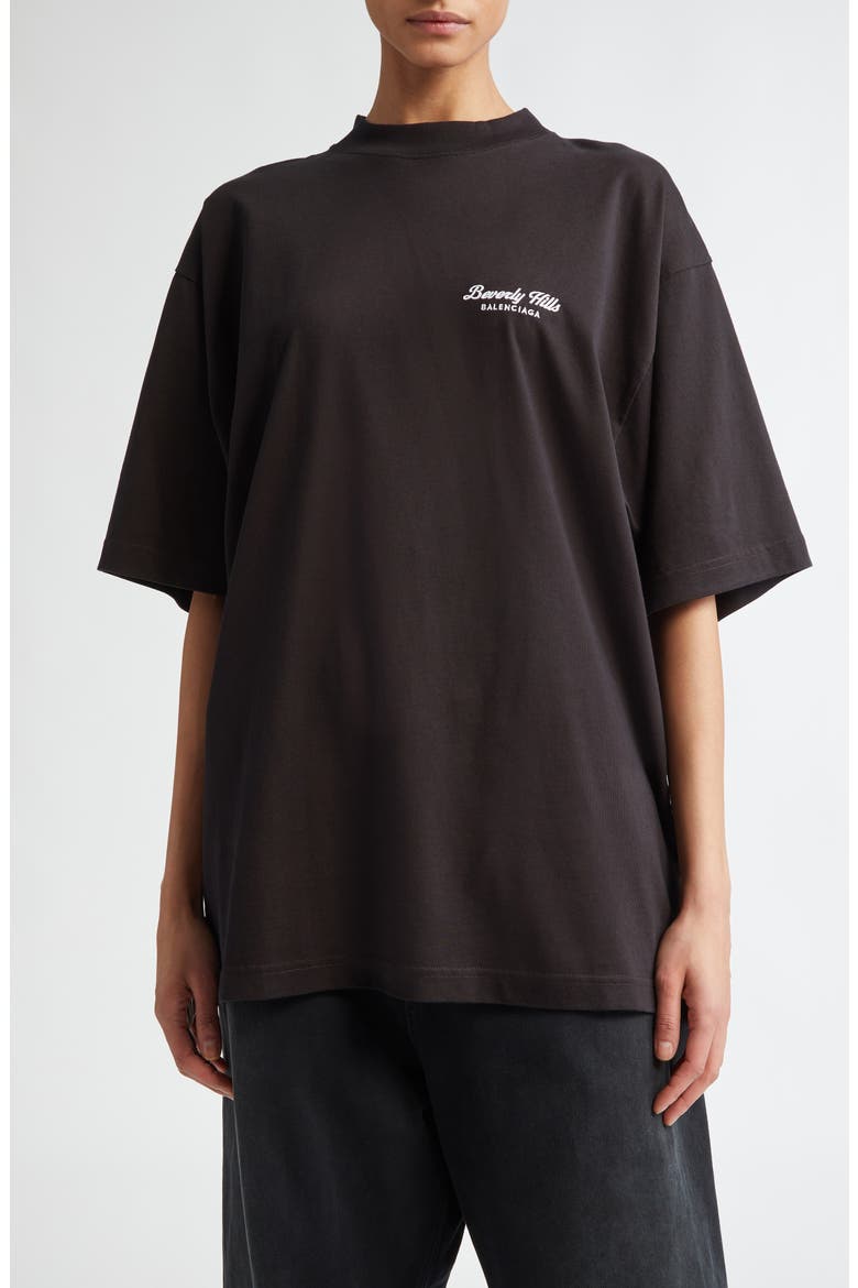Beverly Hills Medium Fit Embroidered Cotton T-Shirt, Main, color, 9034 WASHED BLACK/ WHITE