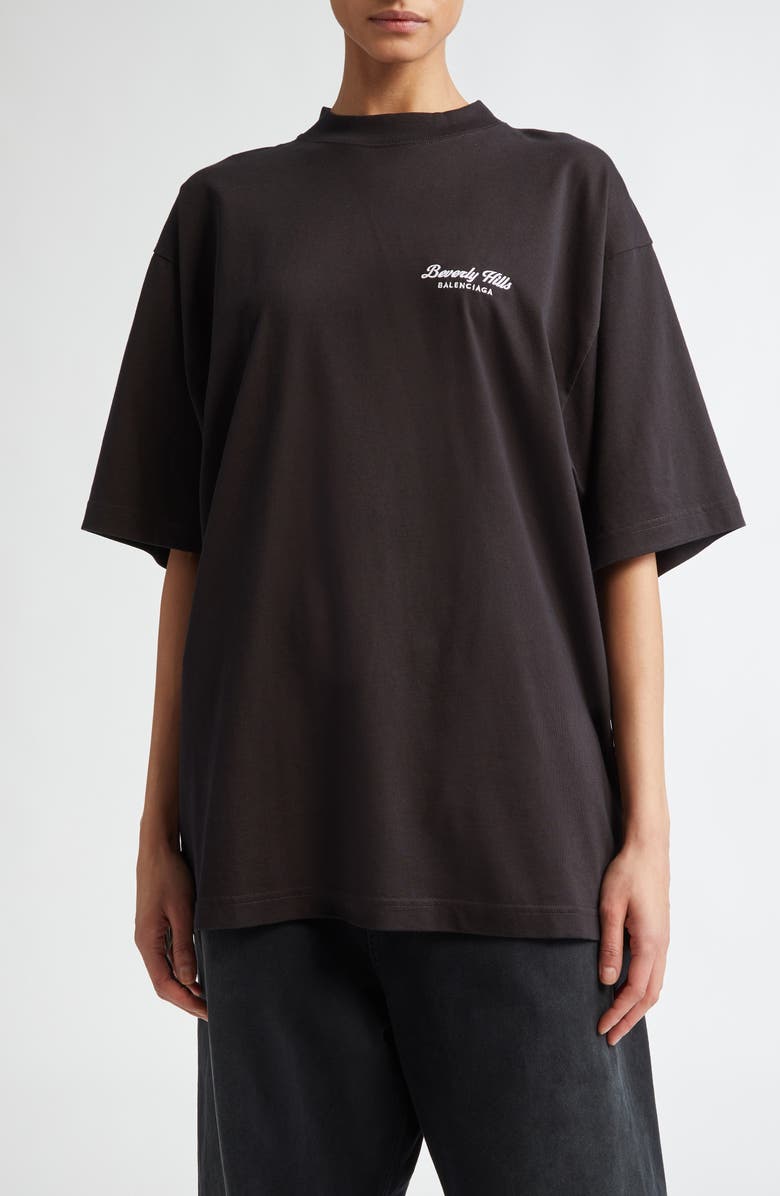Balenciaga Beverly Hills Medium Fit Embroidered Cotton T-Shirt, Main, color, 