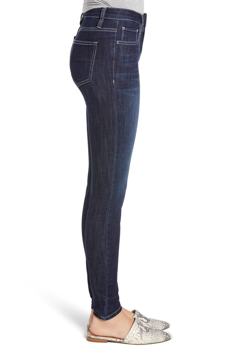 Contrast Stitch Skinny Jeans, Alternate, color, DARK WASH