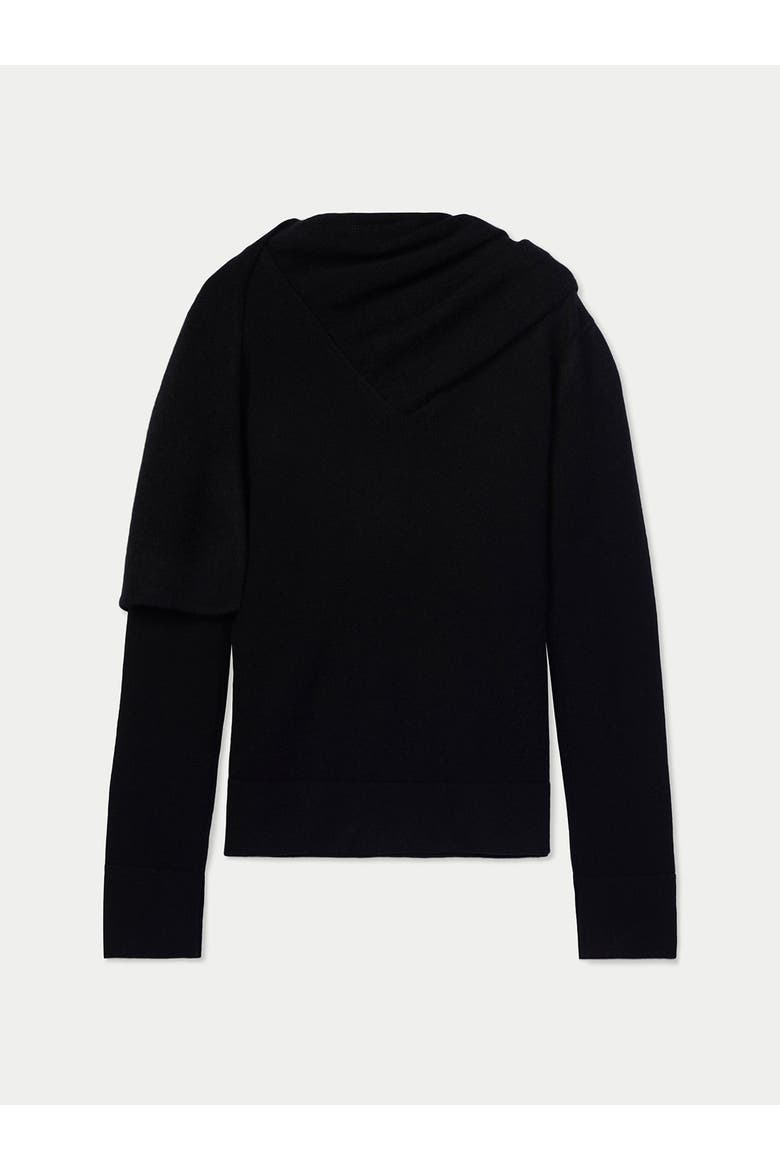Cashmere Sweater with Draped Scarf, Alternate, color, black