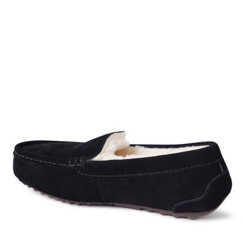 Dearfoams Fireside By Women's Mel Genuine Shearling Moccasin In Black/cream