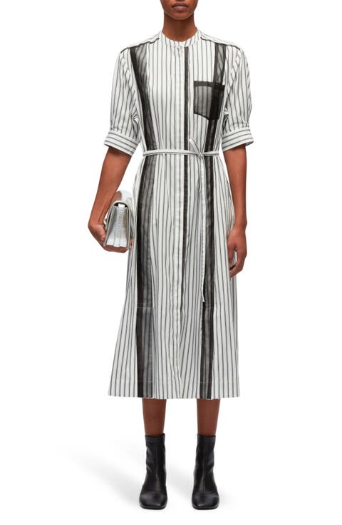 Striped Cotton Midi Shirtdress with Organza Overlay