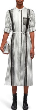 3.1 Phillip Lim Striped Cotton Midi Shirtdress with Organza Overlay