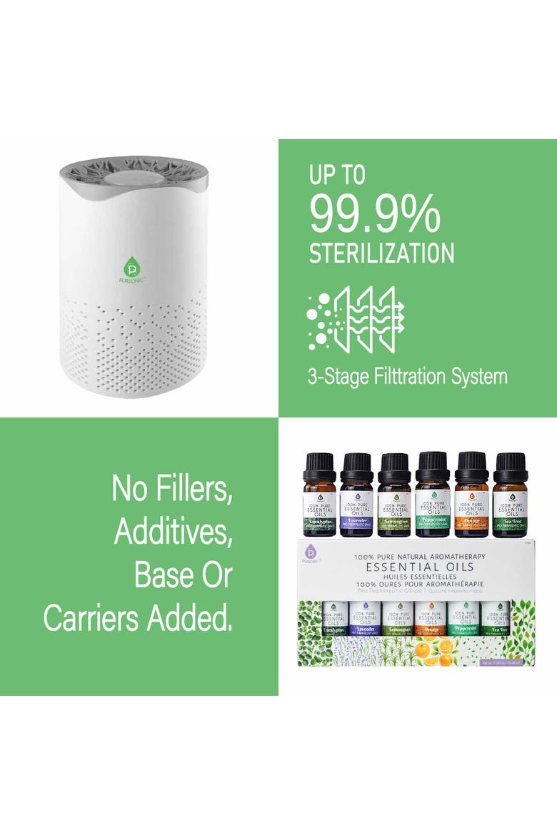 Air Purifier with 6-Pack Premium Essential Oils Collection, Alternate, color, Pure