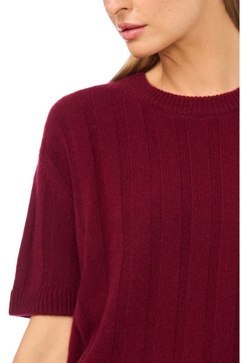 Short Sleeve Cashmere Rib Sweater, Alternate, color, BAROLO