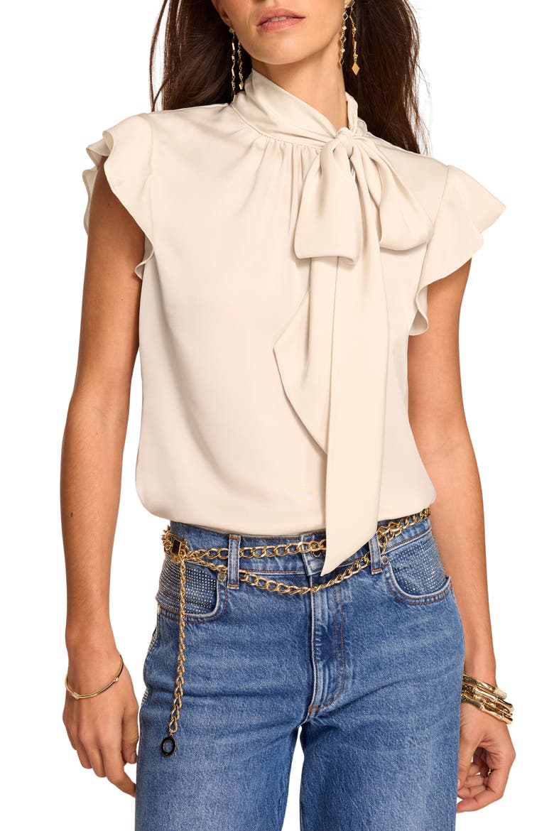 Balinda Satin Tie Neck Top, Main, color, BONE