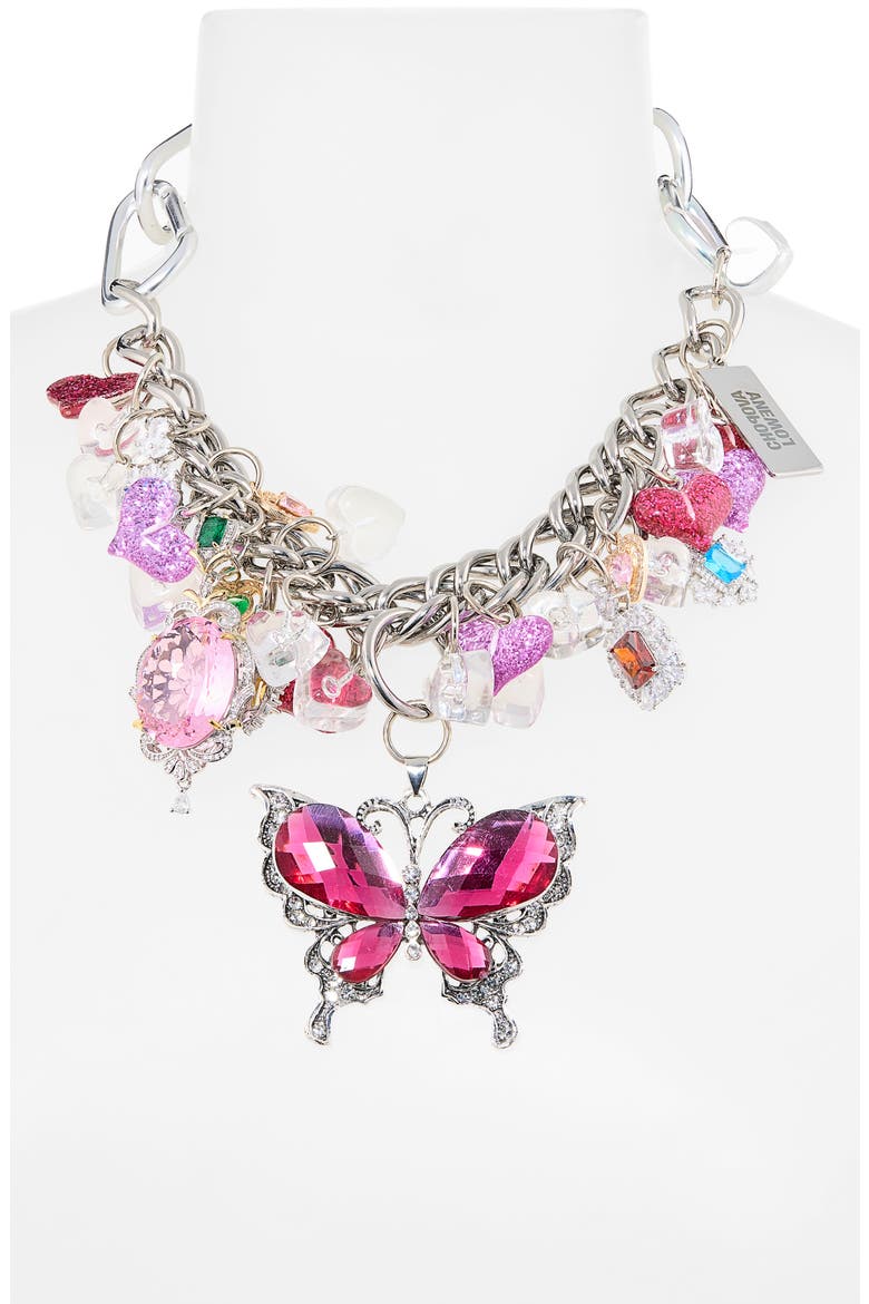 Fly My Love Crystal Butterfly Carabiner Charm Necklace, Alternate, color, PINK