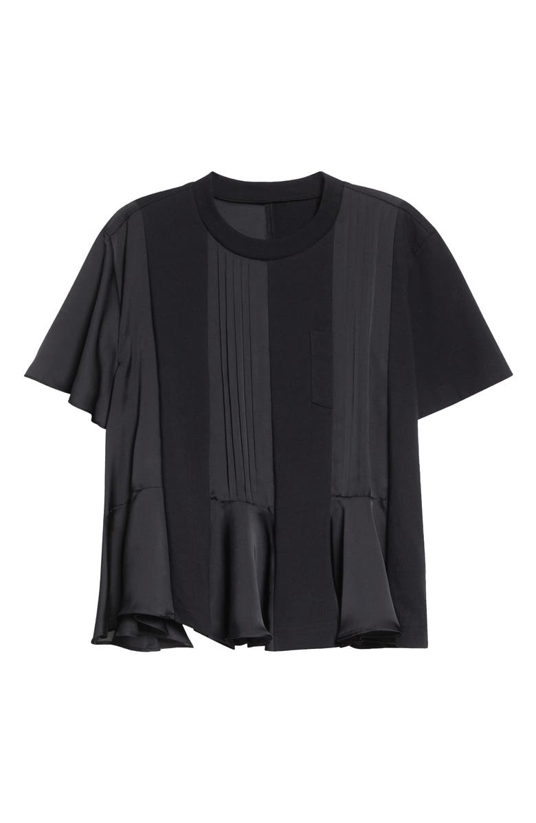 Sacai Mixed Media Satin & Jersey T-Shirt, Main, color, Black
