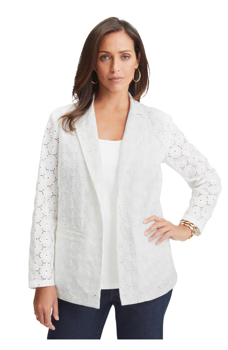 Jessica London Eyelet Blazer, Main, color, White