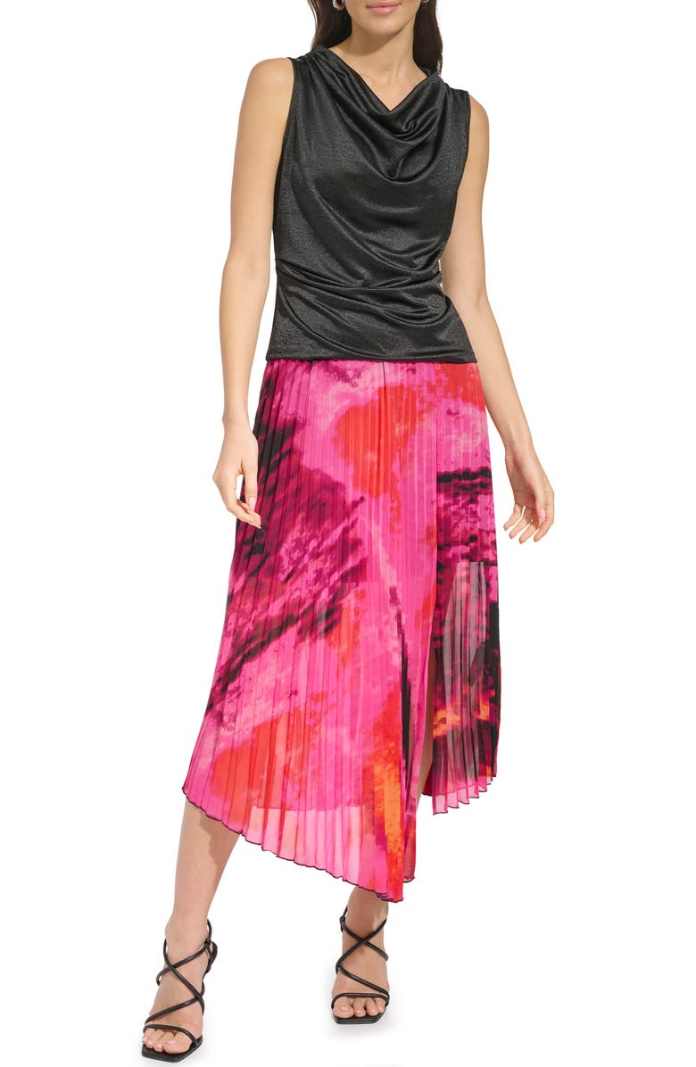DKNY Print Pleated Asymmetric Midi Skirt, Alternate, color,