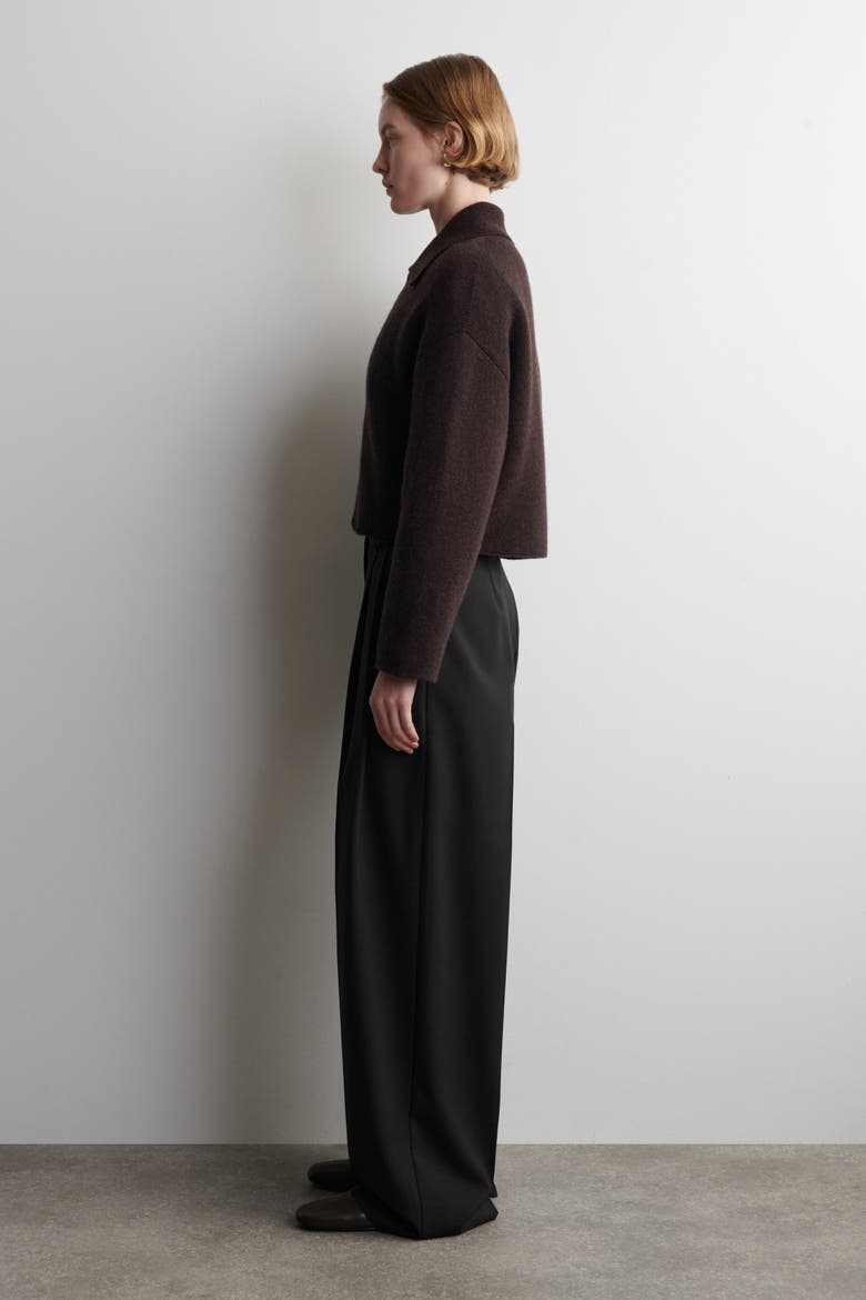 Cropped Knitted Merino Wool Jacket, Alternate, color, DARK-BROWN MÉLANGE