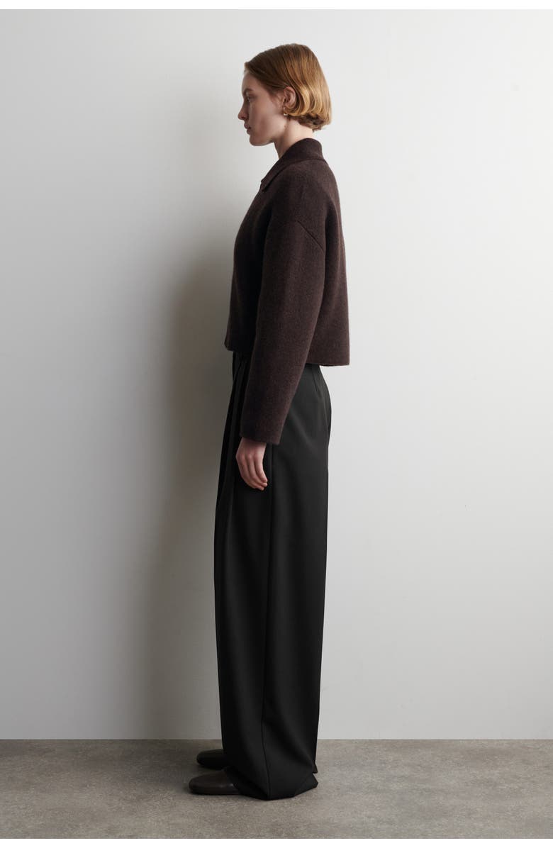 COS Cropped Knitted Merino Wool Jacket, Alternate, color, Dark-Brown Mélange