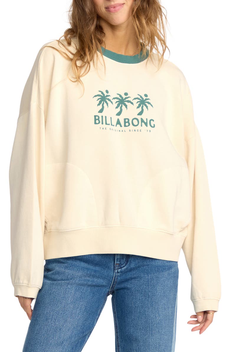 Billabong Triple Palms Crewneck Fleece Graphic Sweatshirt, Main, color, Whitecap