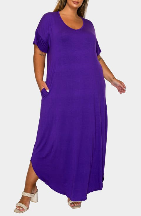 Short Sleeve Jersey Maxi Dress (Plus)