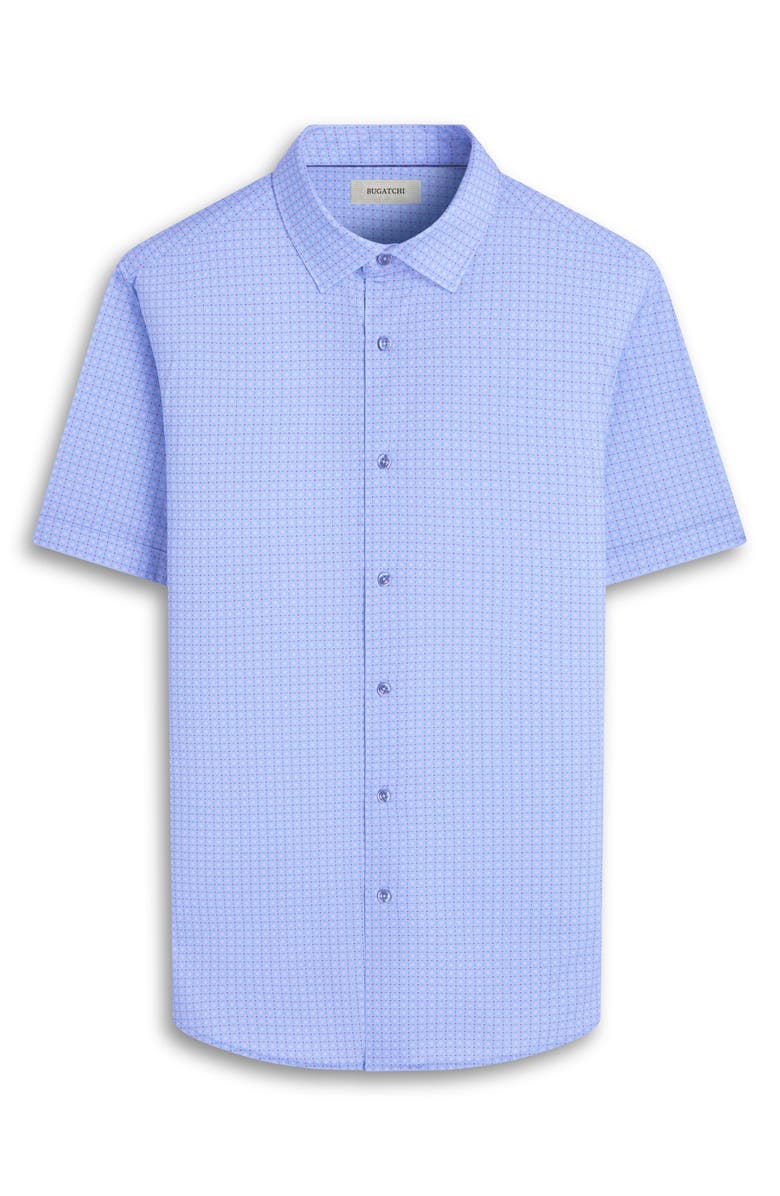 Bugatchi Miles OoohCotton<sup>®</sup> Geometric Print Short Sleeve Button-Up Shirt, Alternate, color, Air Blue