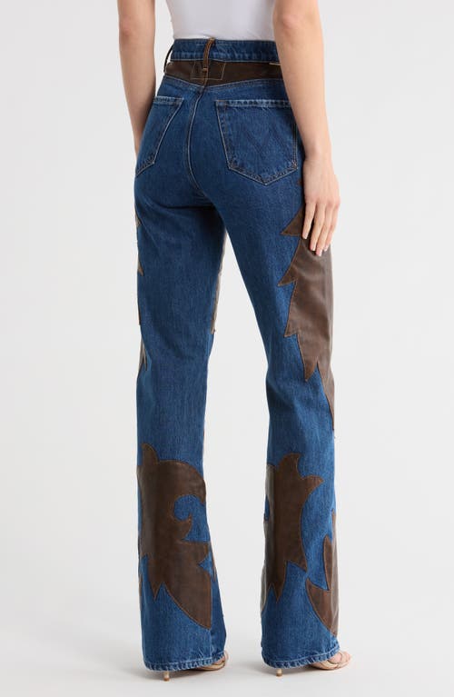 Mother The Saloon Faux Leather Patchwork Jeans In Blue