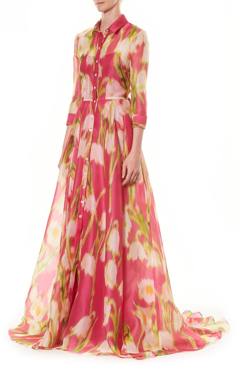 Carolina Herrera Floral Long Sleeve Silk Shirt Gown, Alternate, color, 